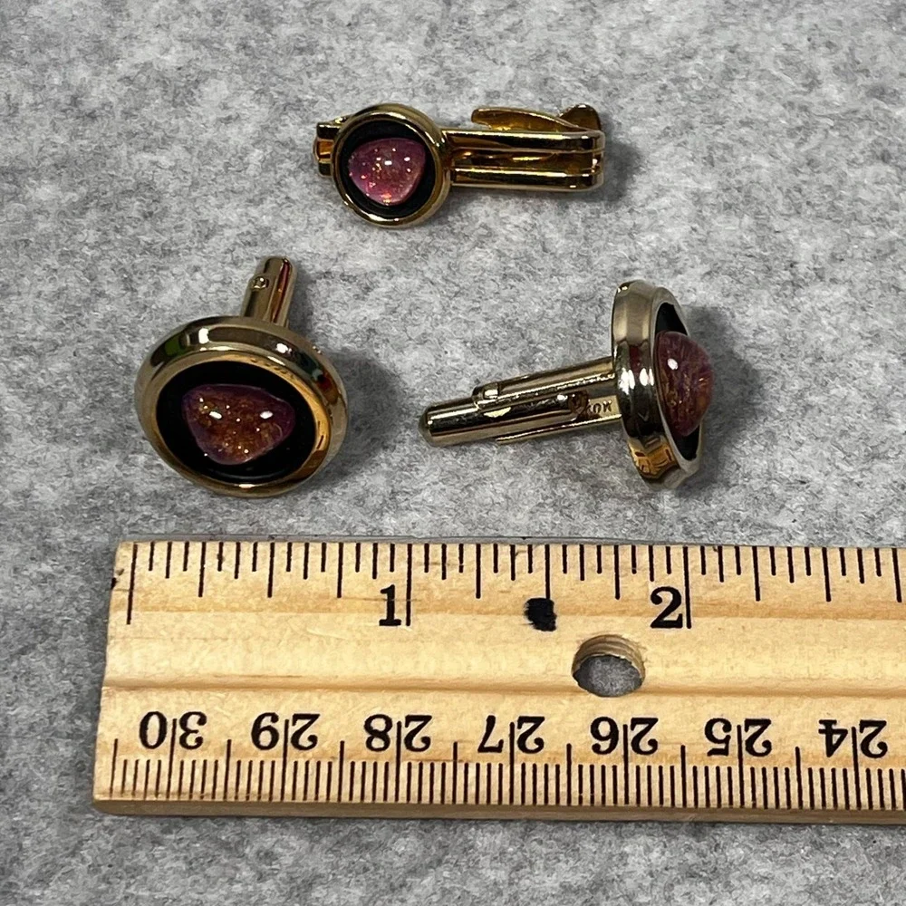 Vtg Hickok Dragons Breath Cufflinks Tie Tack Gold Tone USA Elegant Sophisticated